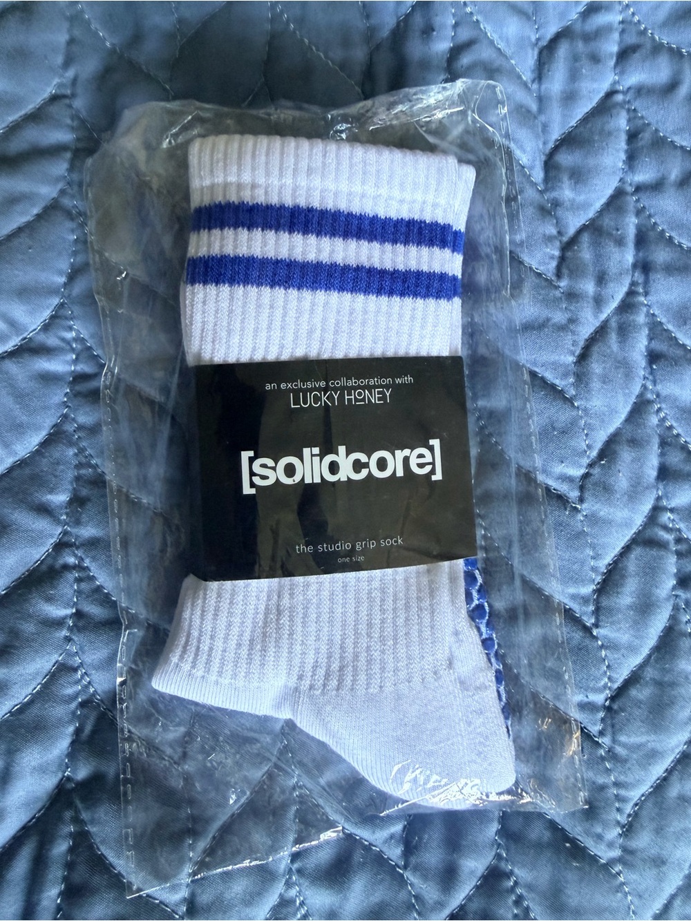 Lucky Honey x Solidcore White & Blue Studio Grip Socks